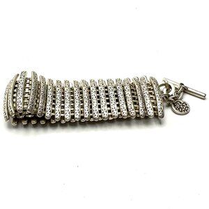 Lois Hill — Sterling Silver Large Carved Scroll Station Bracelet — EUC